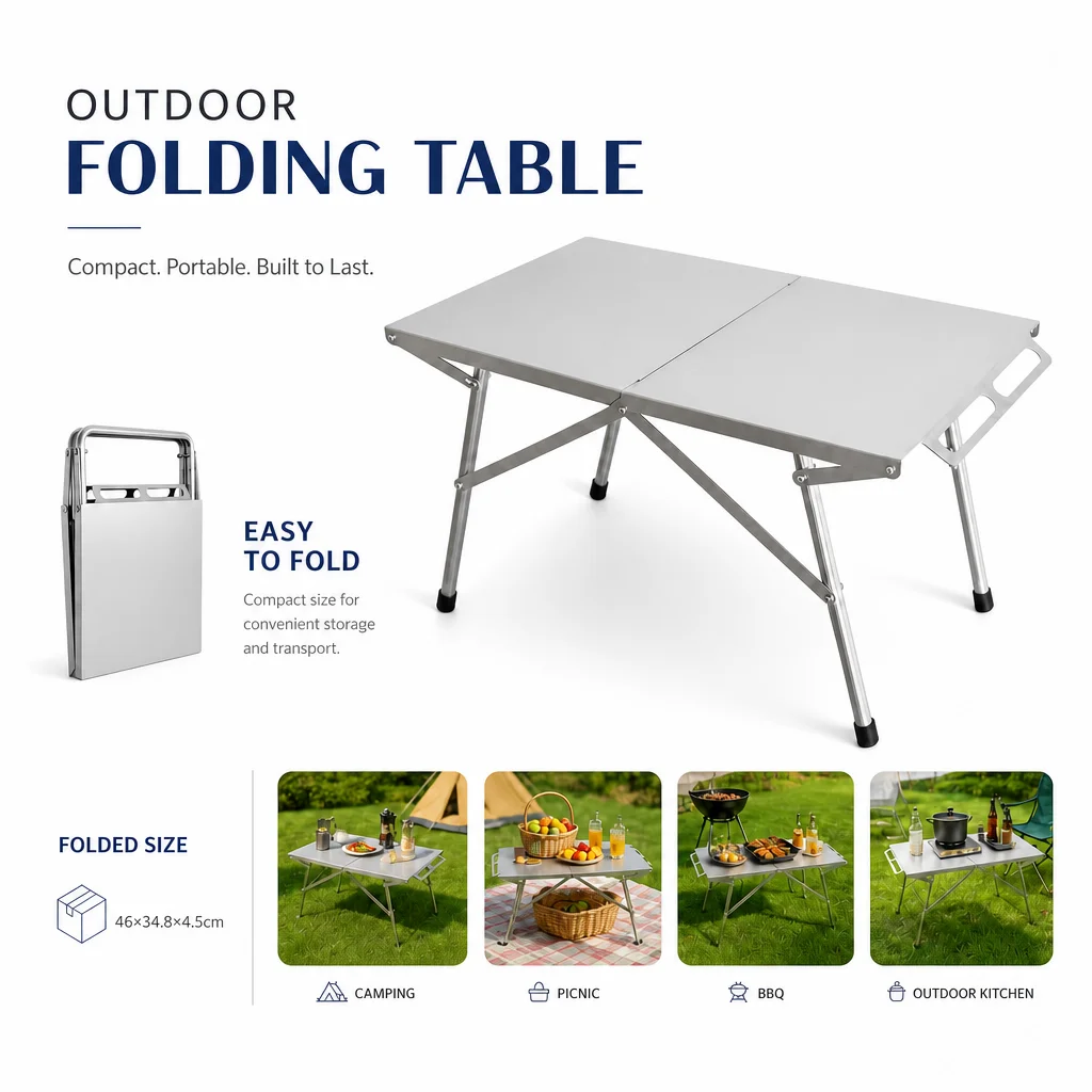 Folding Picnic Table - Opvouwbare campingtafel voor buiten, gemaakt van
