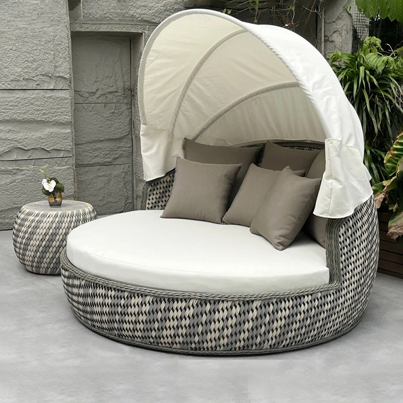 Outdoor Furniture Lounge Set - Dagbed, anti-UV roestvrij rond, rieten loungesofa,