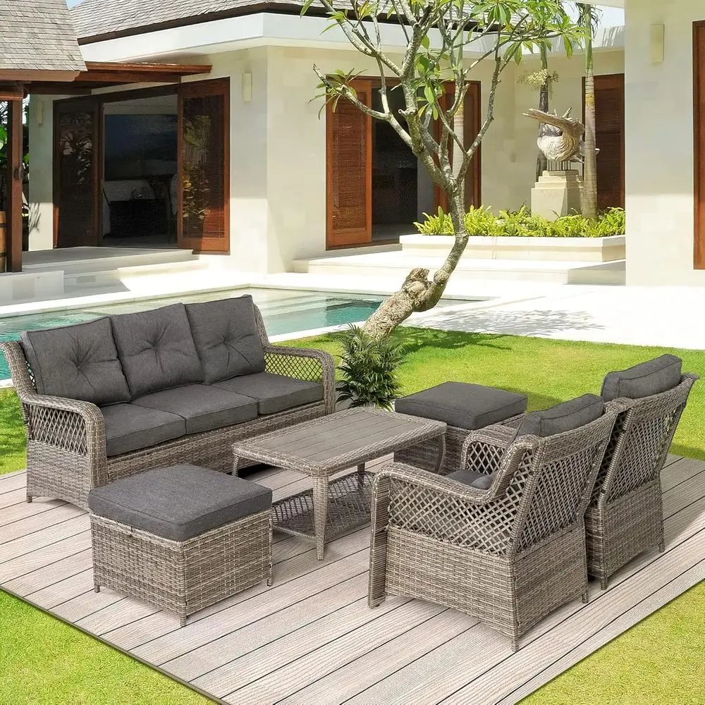 6-delige grijze wicker tuinmeu - Outdoor Furniture Lounge Set recensie en prijs